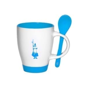 Bialetti Porcelain Mug and Spoon Set with Logo - Blue