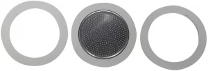 Bialetti 3 Gaskets + 1 Filter Moka Express, Dama, Break, Mini, Fiammeta - 3/4 Cups