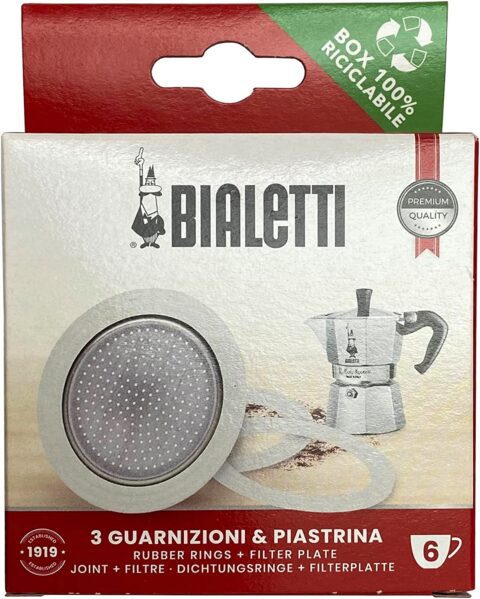 Bialetti 3 Gaskets + 1 Filter For Moka Express ,Dama - 6 Cups