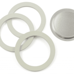 Bialetti 3 Gaskets + 1 Filter Moka Express, Dama, Mini, Moka Elettrika, Junior,Morenita - 2 Cups